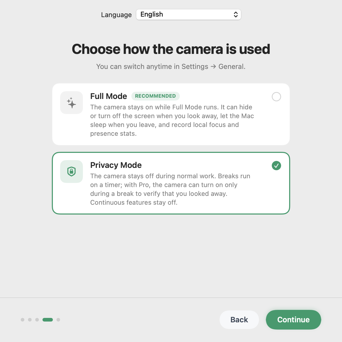 Have You Rested? setup with Privacy Mode selected