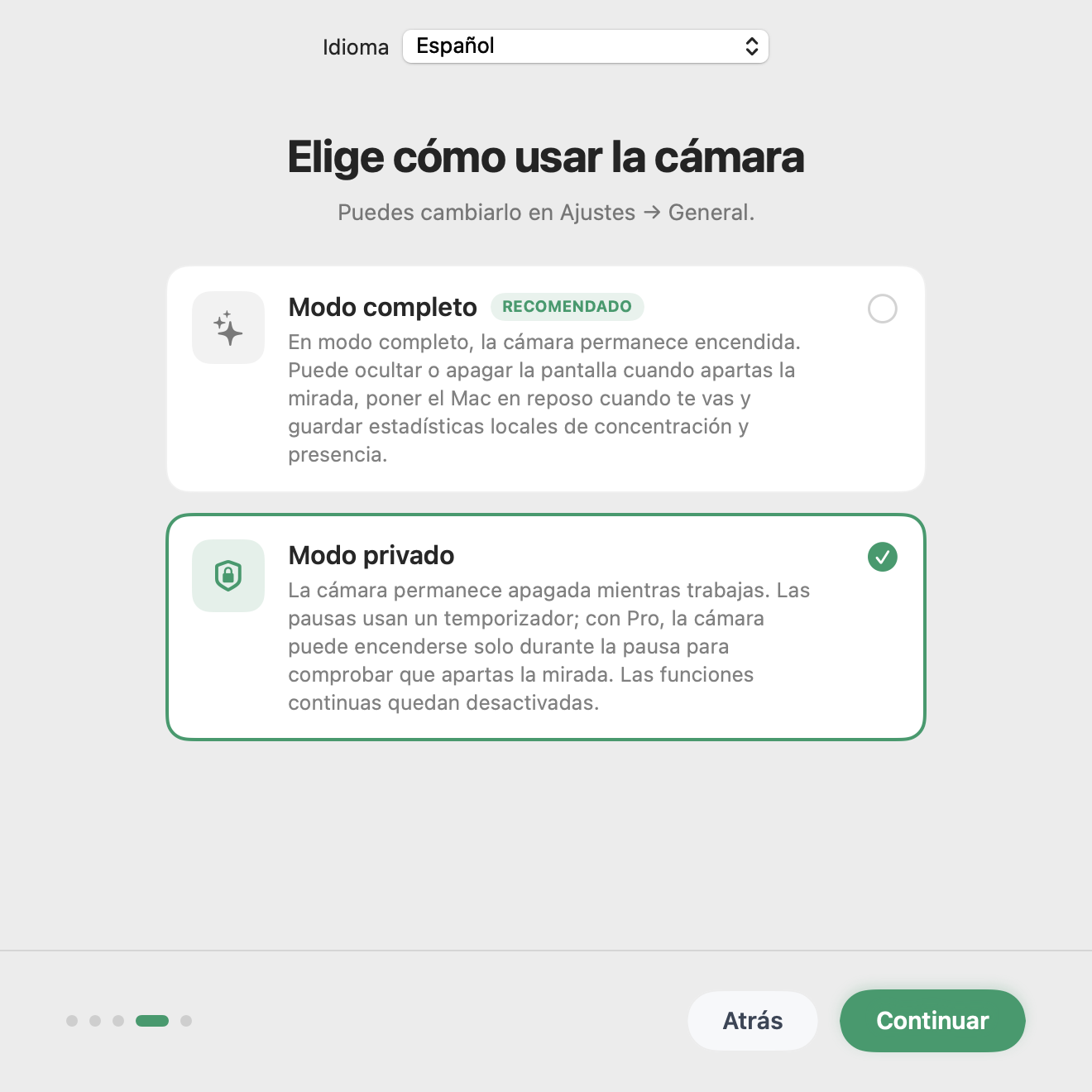 Configuración de Have You Rested? con Modo privado seleccionado