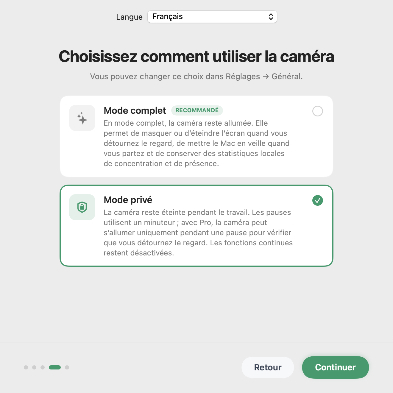 Configuration de Have You Rested? avec le mode privé sélectionné