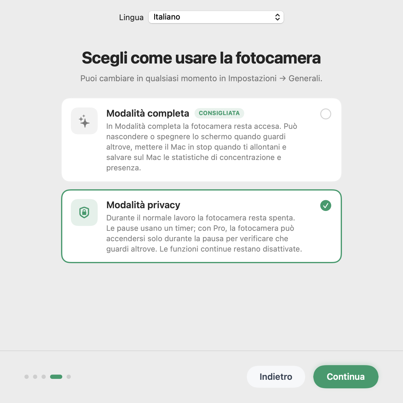 Configurazione di Have You Rested? con la modalità Privacy selezionata